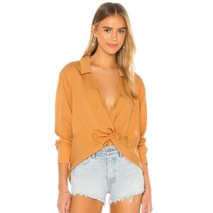 Revolve L’Academie The Trinette Orange Knot-Front High Low Blouse Boho Preppy
